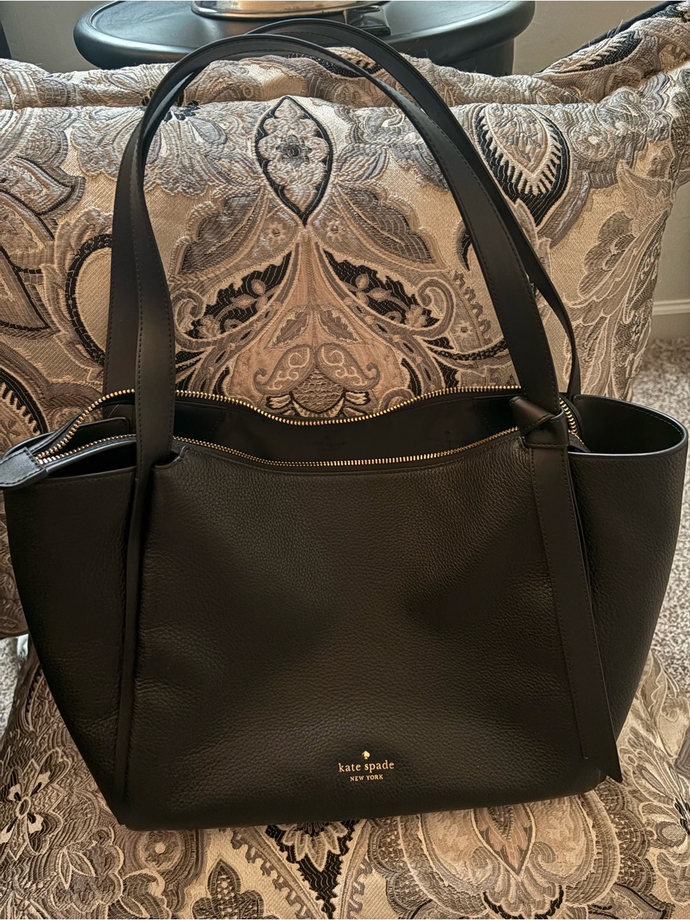 NWT Kate Spade Knott, Large Black Pebbled Leather Tote with Gold Logo